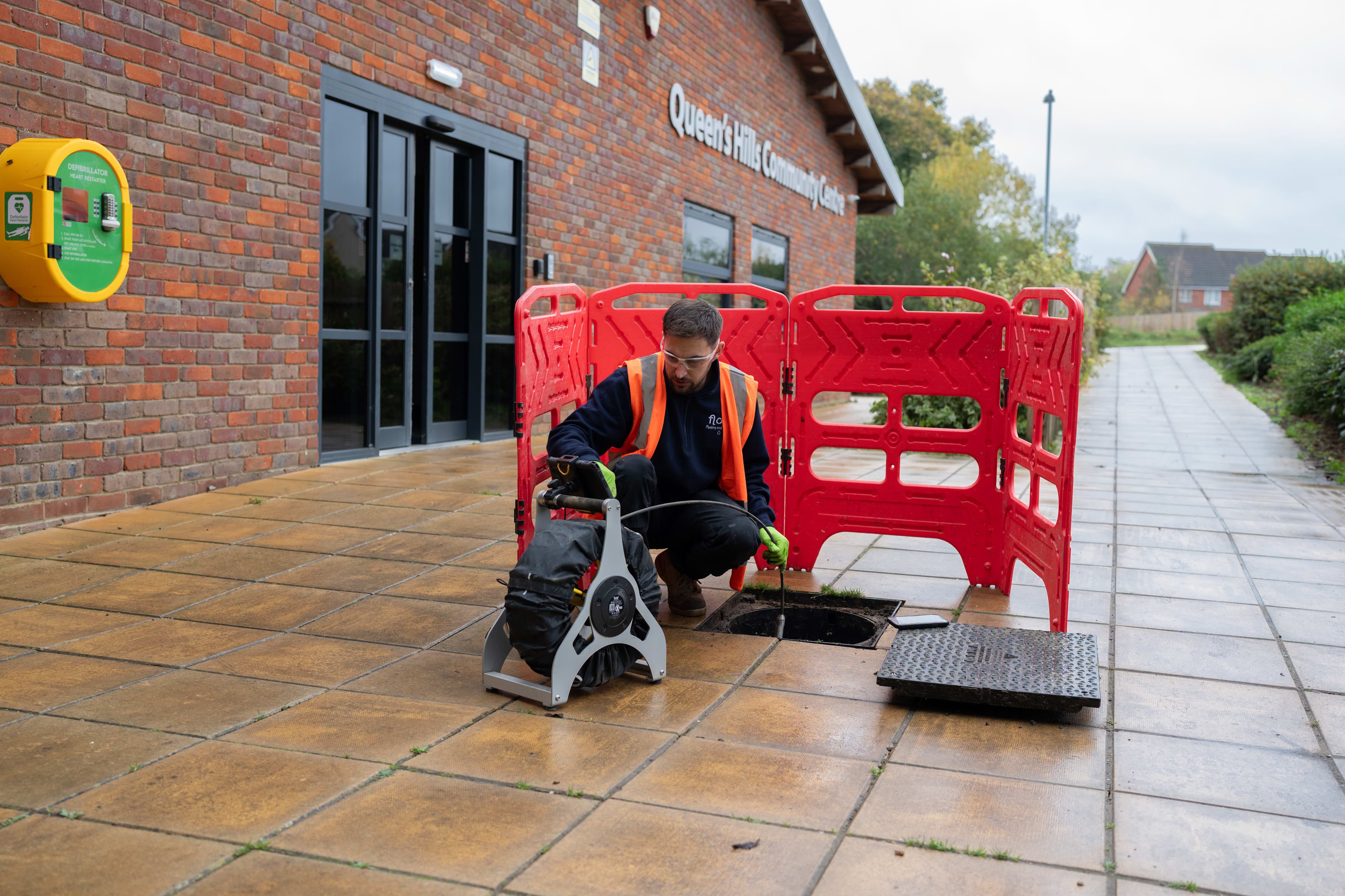 Flow Plumbing and drainage van showing drainage equipment at a home in Norfolk